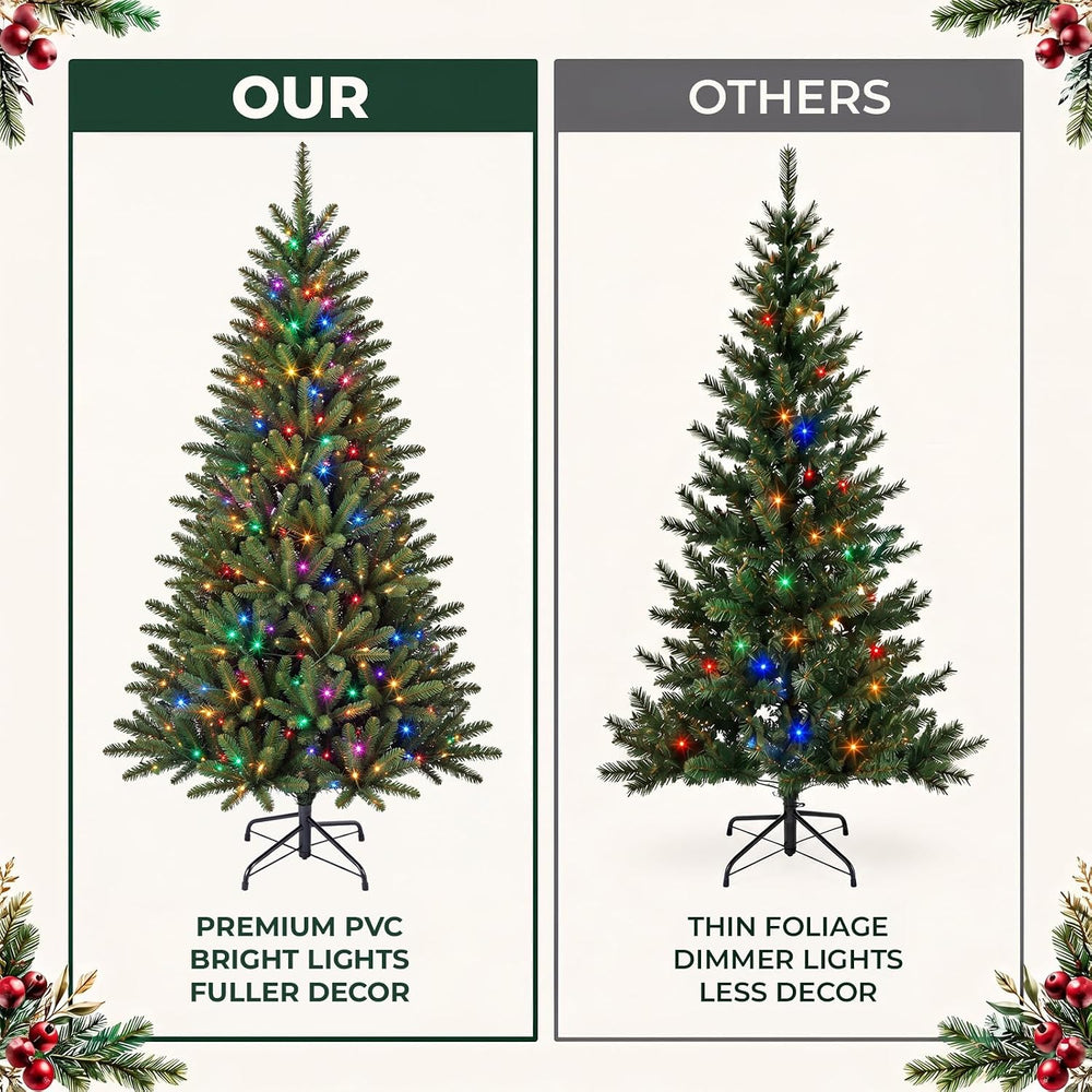 6FT Pre-Lit Artificial Christmas Tree, 300 Multicolor LED Lights