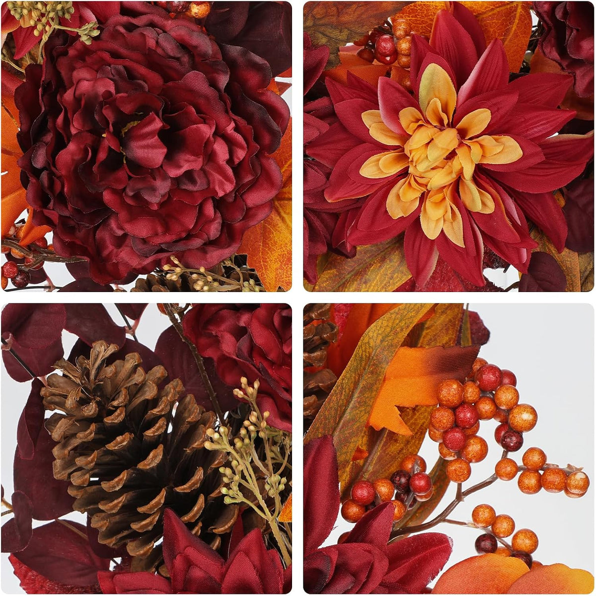 24" artificial fall floral wreath for front door shown in use