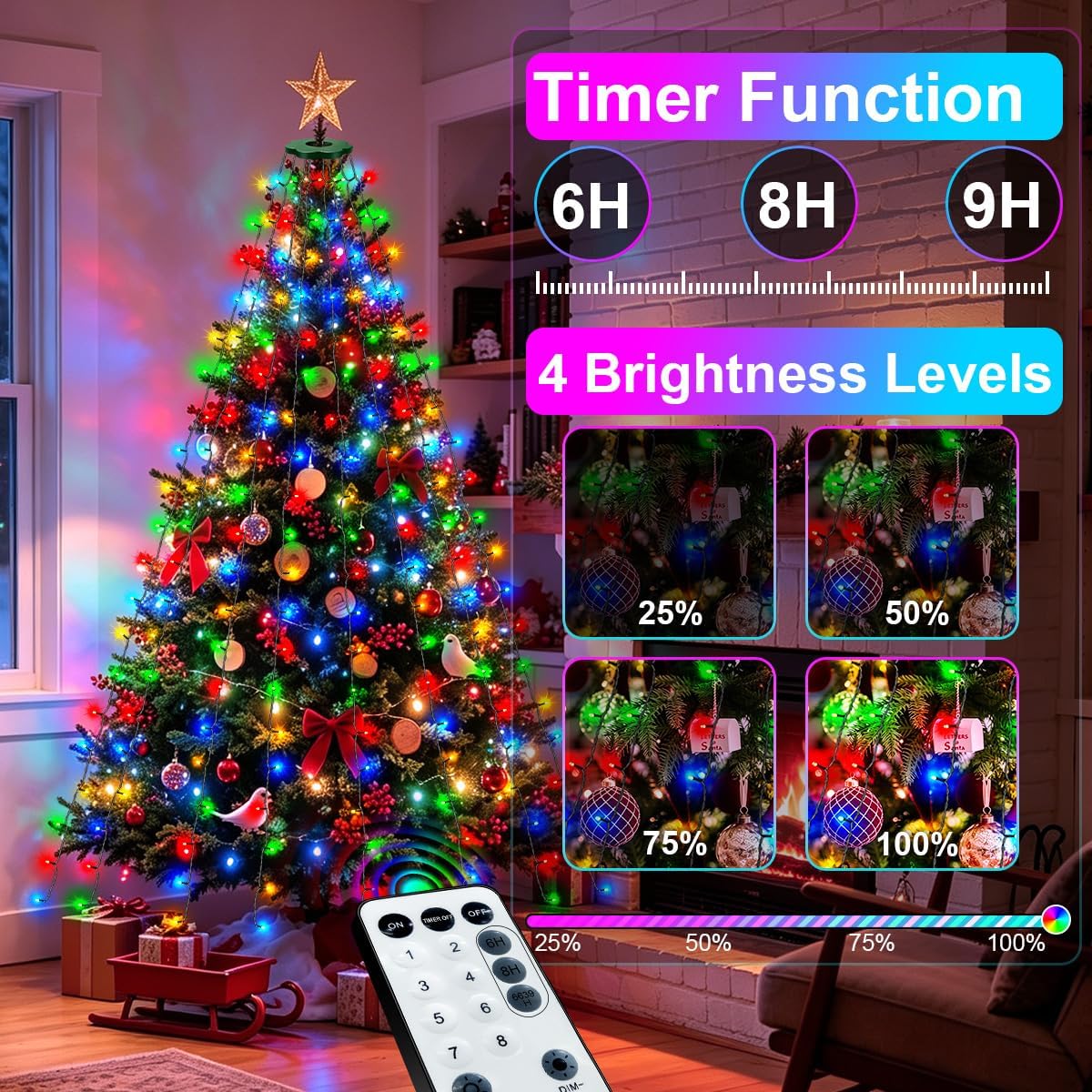 christmas tree lights, tree topper lights, 6.6ft 240, package contents