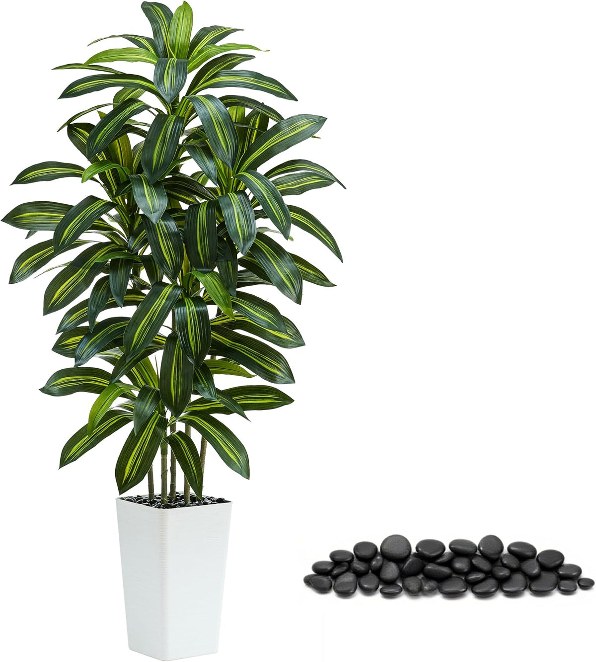 Artificial Dracaena Tree: 5FT Fake Plants Silk Faux Trees（White Pot）