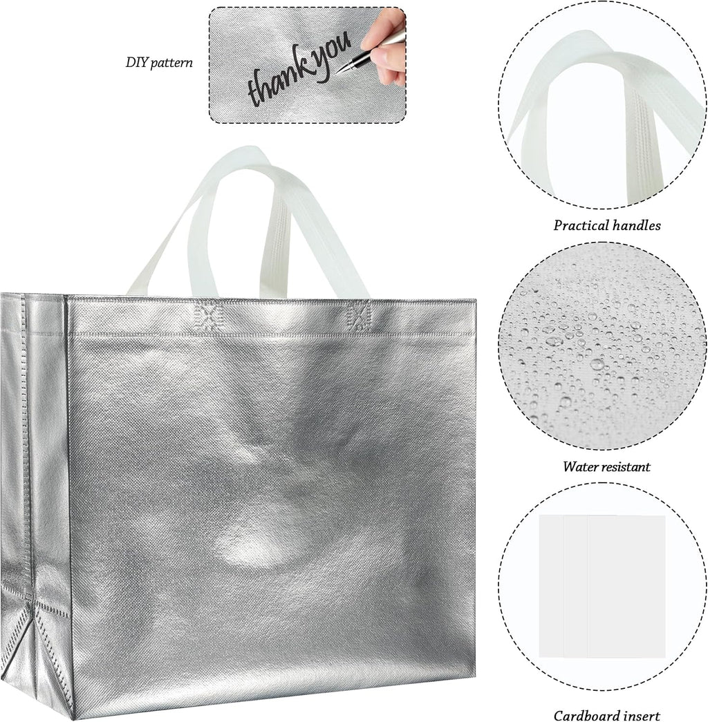 blewindz 60pcs reusable gift bags with white handles showing dimensions