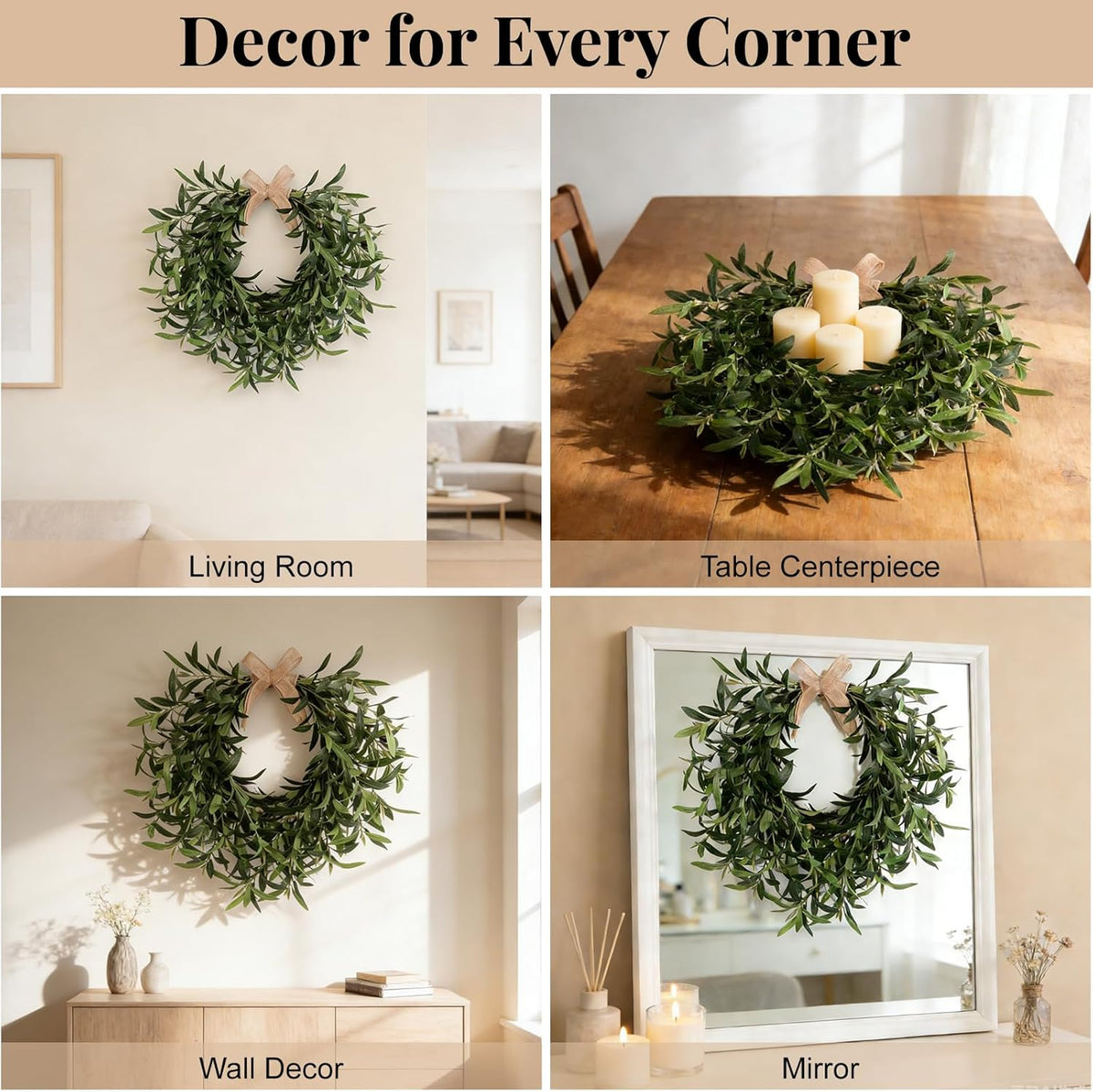 artificial olive wreath for front door - 22, package contents