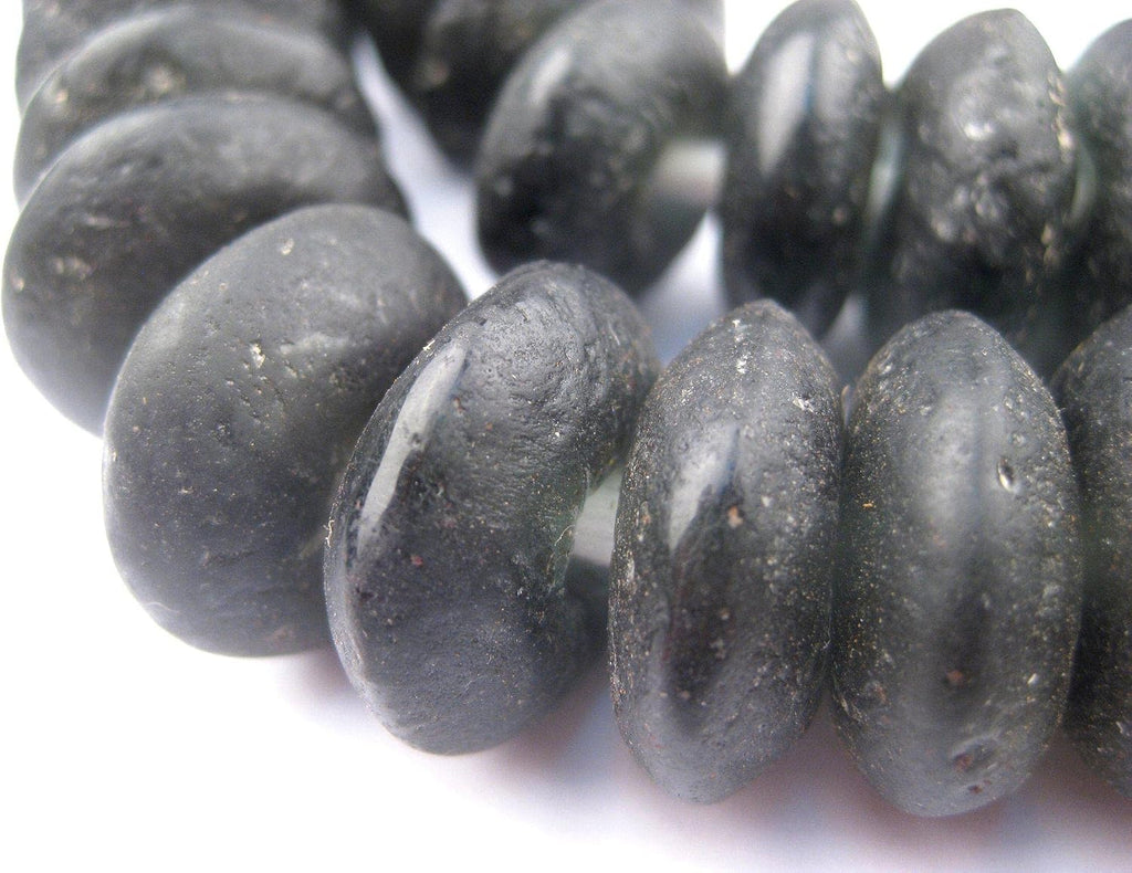The Bead Chest Jumbo Rondelle Recycled Glass Beads: Extra Large African Disk Home Decor Beads for DIY Jewelry, Coffee Table, and Interior Design (Black)