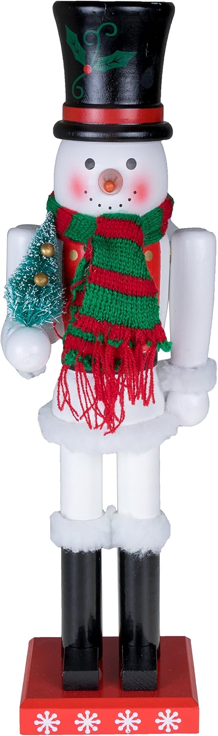 Clever Creations Snowman 15 Inch Traditional Wooden Nutcracker, Festive Christmas Décor for Shelves and Tables