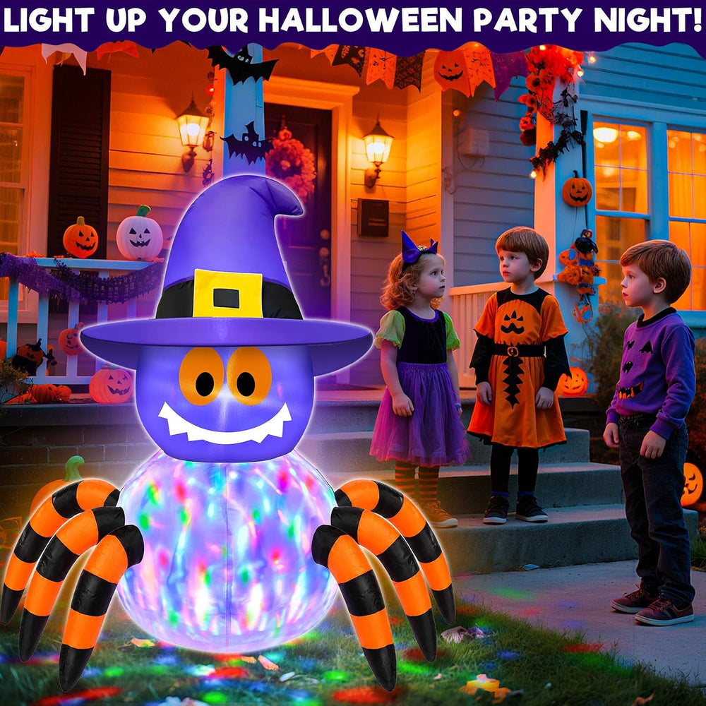 Halloween Decorations Inflatables Spider with Rotating Colorful Lights