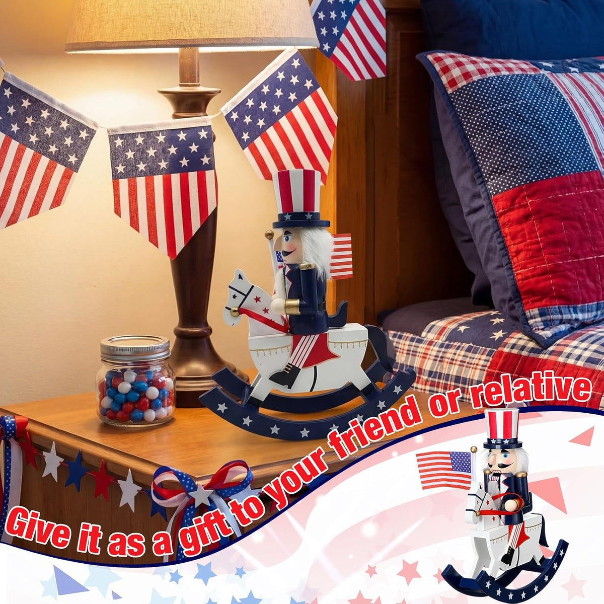 10in Christmas Nutcracker Wooden Nutcracker Figures, Patriotic Style