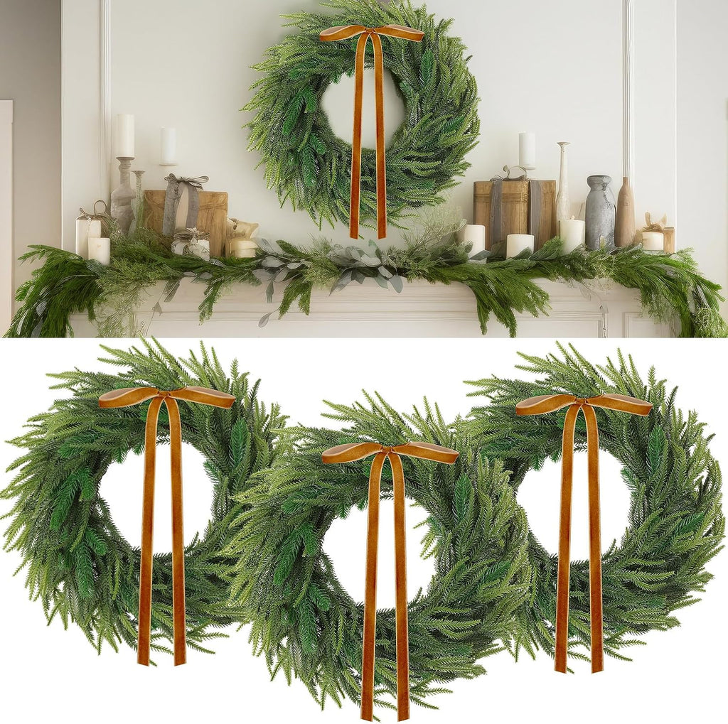 3 Pcs 20 Inch Artificial Christmas Norfolk Pine Wreath