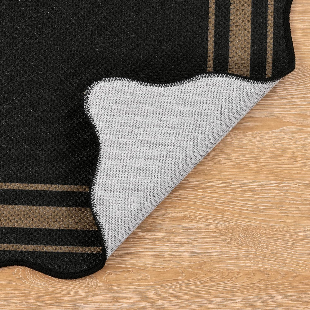 SHACOS 2x8 ft Washable Runner Rug Scalloped Black