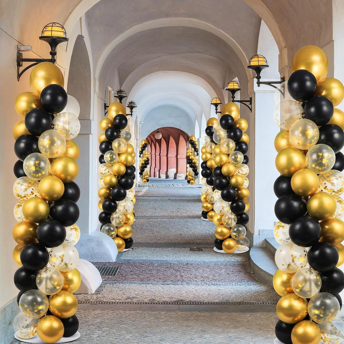 ZOIIWA 2 Sets Balloon Column Stand Kit Balloon Tower with Bases（Black Gold）