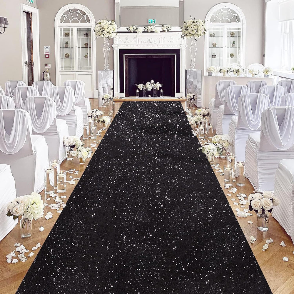 Wedding Aisle Runner: 4FT×15FT Sequin Fabric - Black Sparkly Carpet Runner fo...