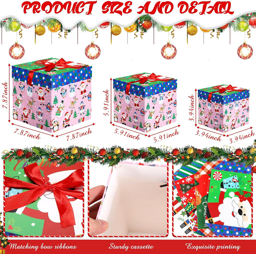 Tenceur 16 Sets Christmas Nesting Gift Boxes with Bow Lids, 4 Styles Xmas