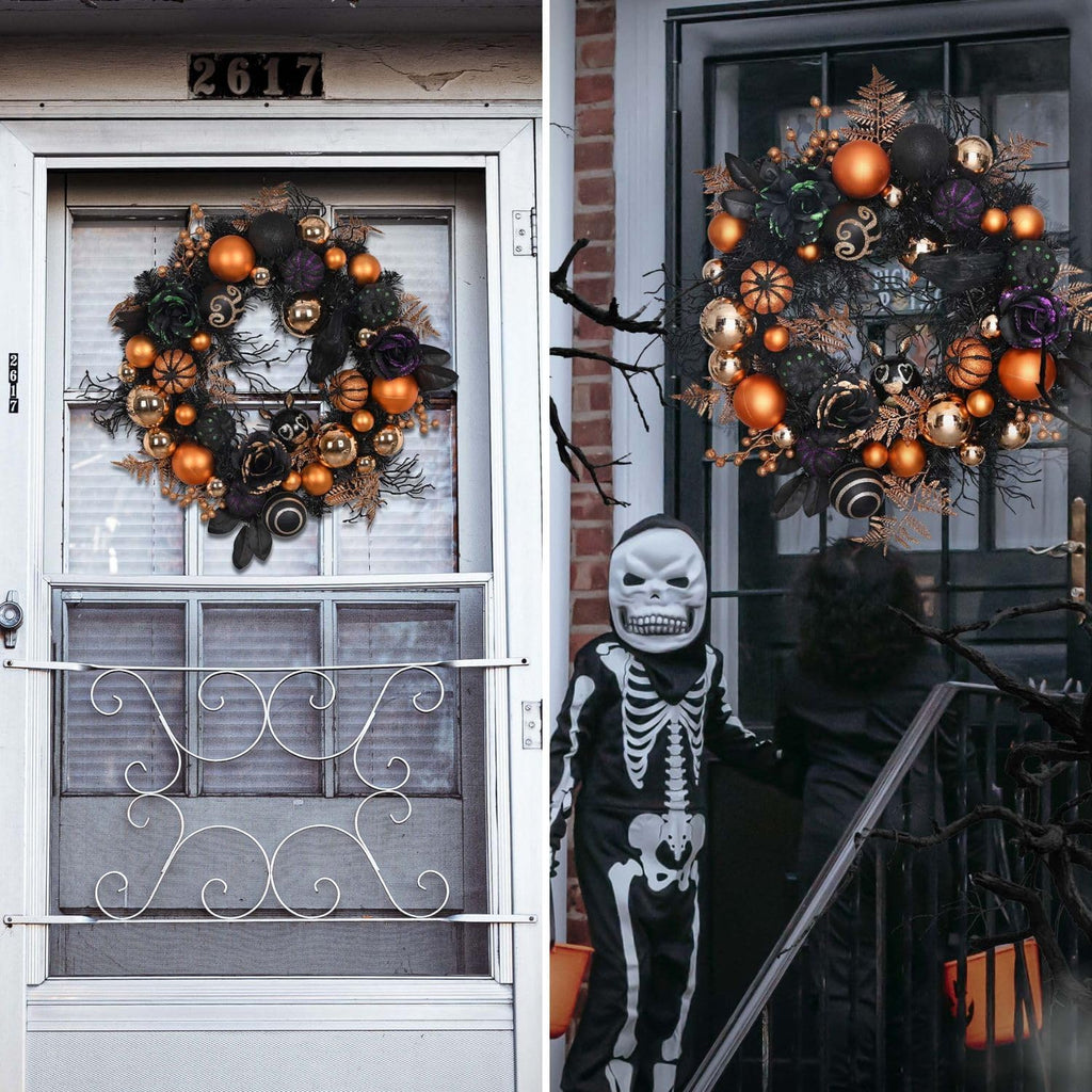 Valery Madelyn 18" Halloween Wreath with Lights for Front Door Party Decor