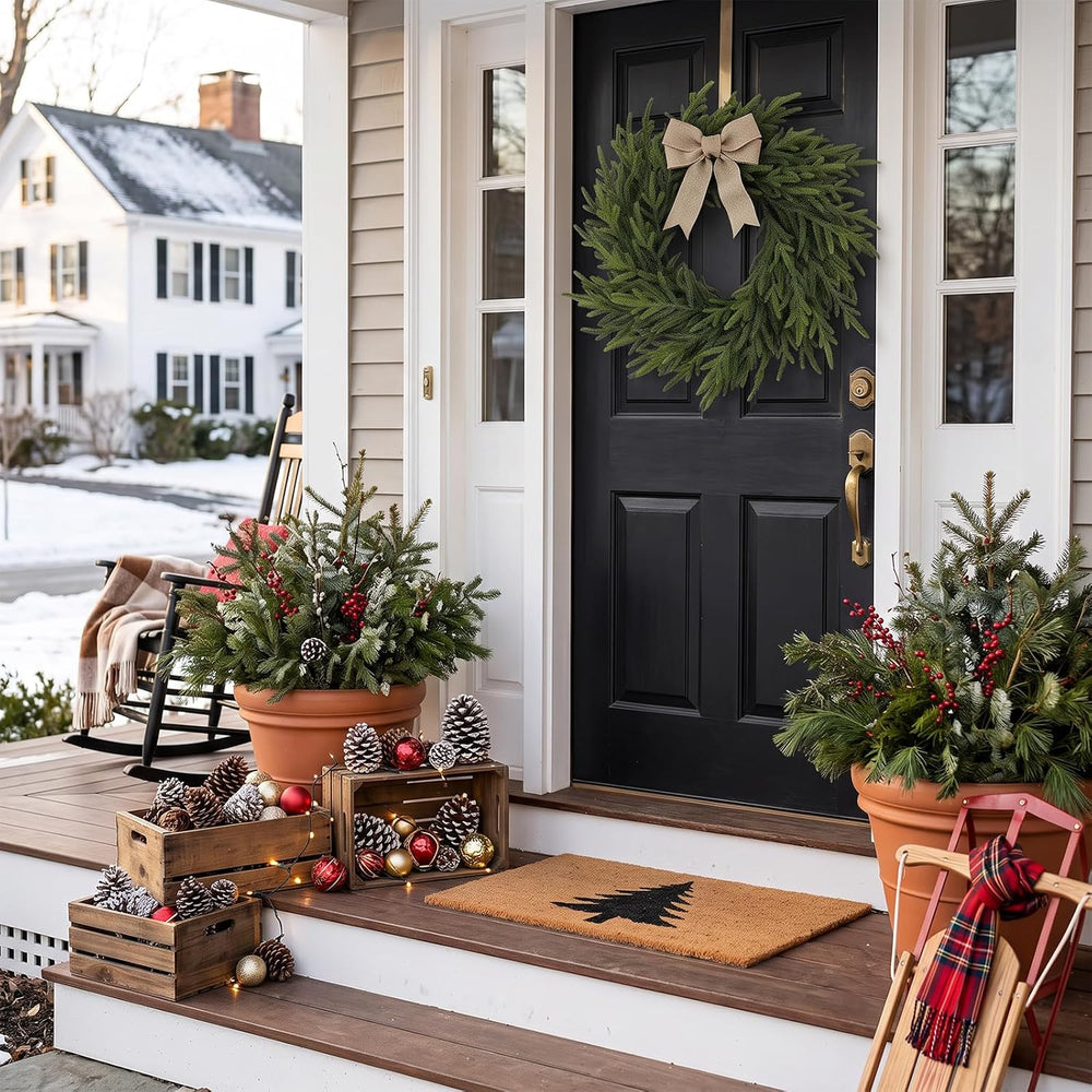 24"Realistic Artificial Norfolk Pine Christmas Wreath for Front Door