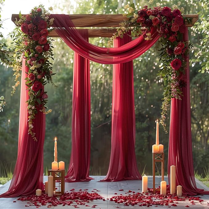 Burgundy Wedding Arch Draping Fabric 2 Panels 30'' x 20FT Burgundy Drapes Sheer Fabric Backdrop Arch Draping Fabrics for Wedding Ceremony Birthday Party Bridal Shower Decoration