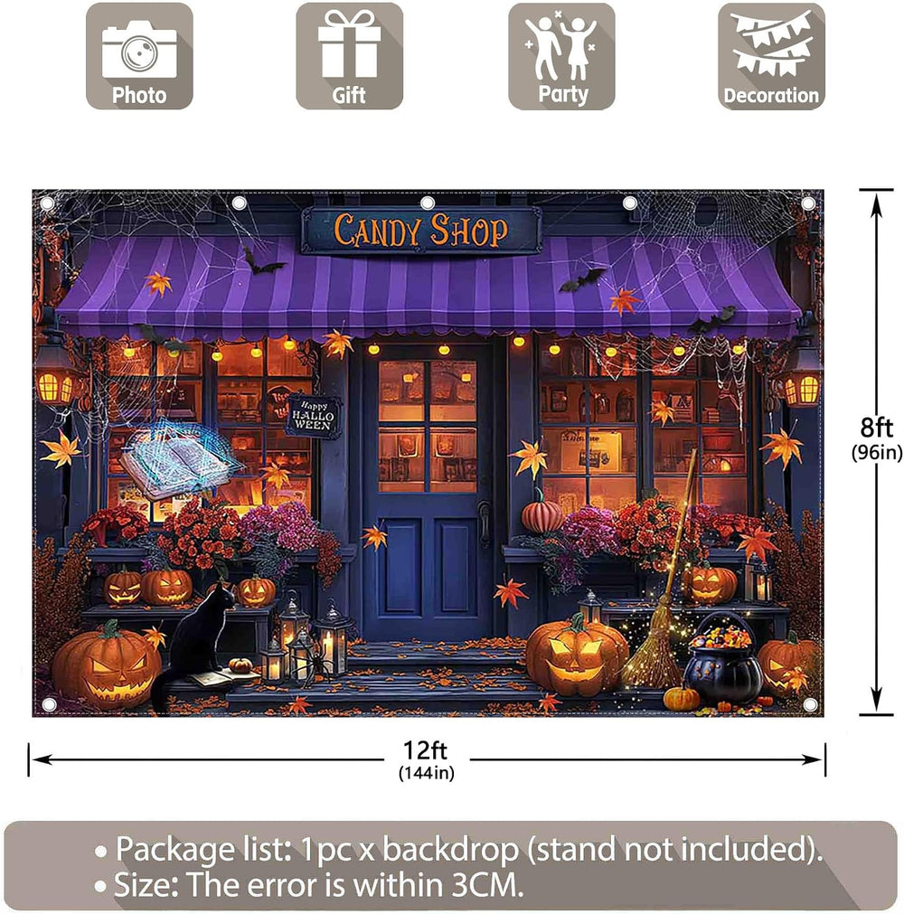 12x8ft Halloween Candy Shop Photography Backdrop Magic Witch Banner
