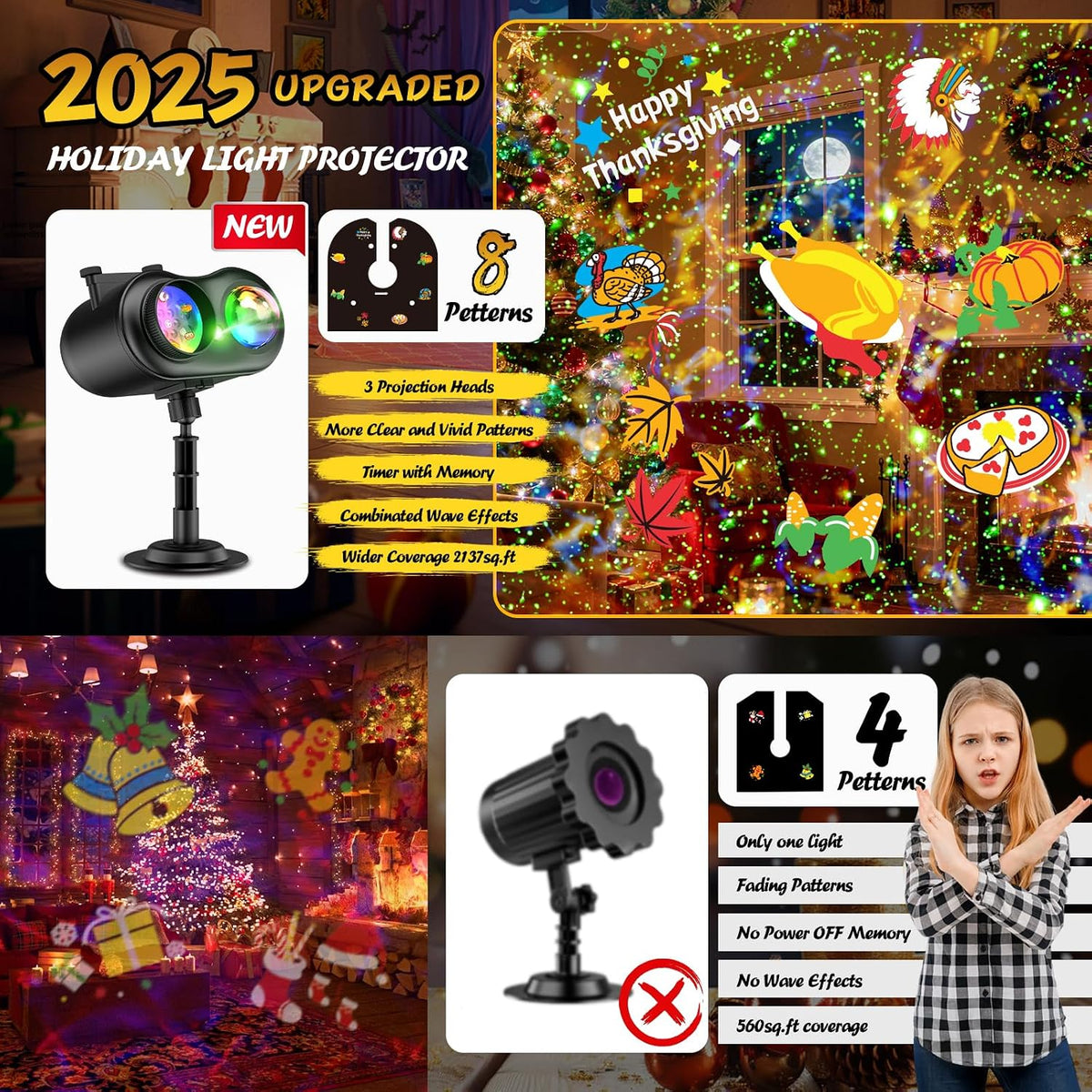 christmas projector lights outdoor with ocean wave & on a desk or shelf