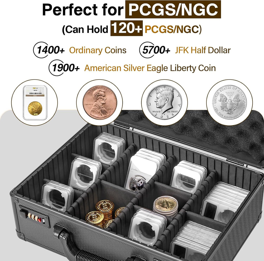LOCKCURX Graded Coin Storage Box, Holds 120 NGC PCGS Slabs, Locking Case