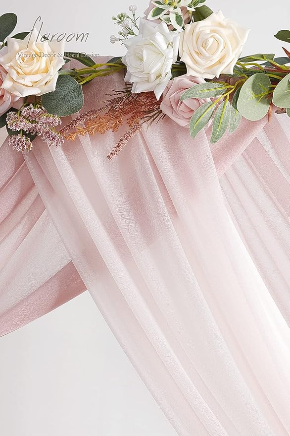 Floroom Wedding Arch Draping Fabric 3 Panels 20Ft Chiffon Fabric Drapes Arbor Drapery Wedding Ceremony Reception Swag Decorations (Dusty Rose +Blush +White)