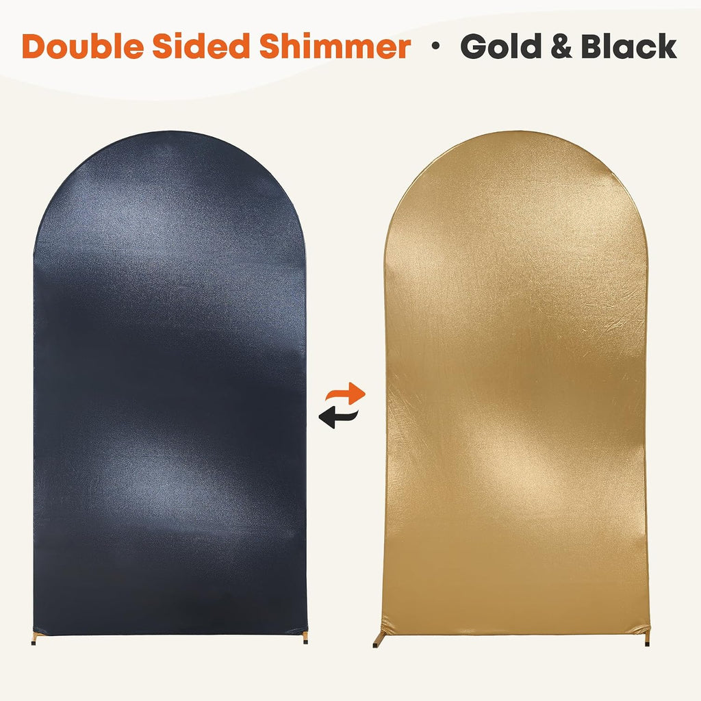 Gold Black Glitter Arch Backdrop Cover 2Set 6 7.2FT Double-Sided