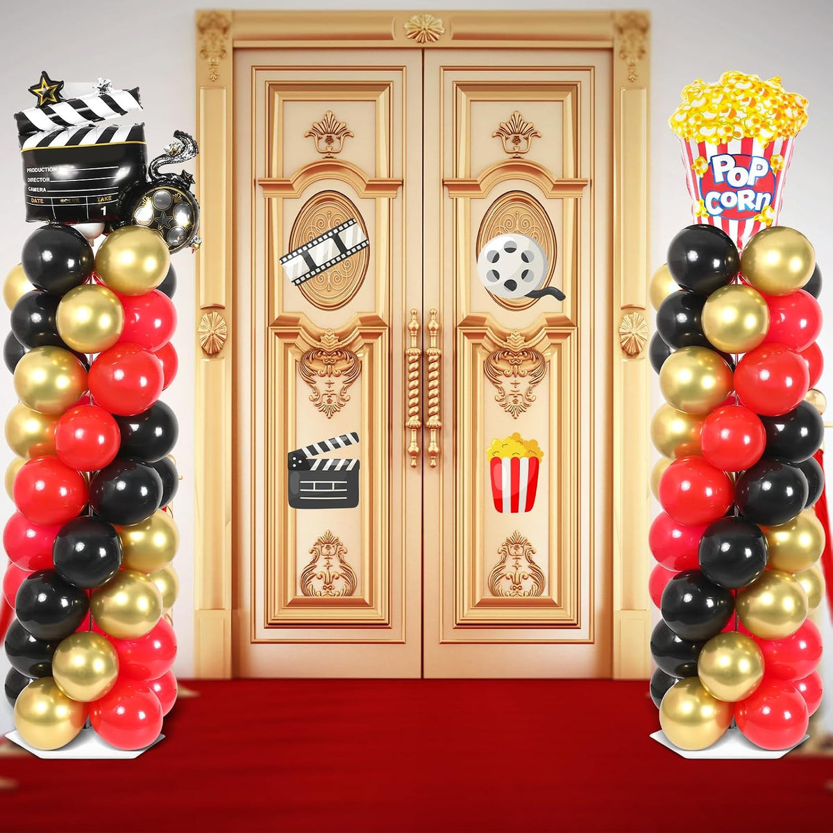 2 Set Movie Night Balloon Column Stand Kit Adjustable Popcorn Balloon Decor