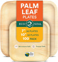 ECO SOUL Compostable 7 & 10 Inch Palm Leaf Square Plates (100 Count) Like Bamboo Plates | Biodegradable | Eco-Friendly, Microwave & Oven Safe - Party Pack