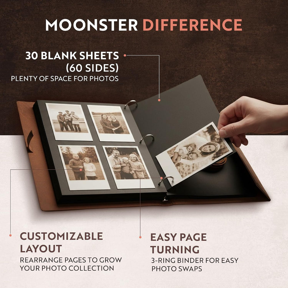 Moonster Leather Photo Album Scrapbook – Full-Grain Buffalo Leather