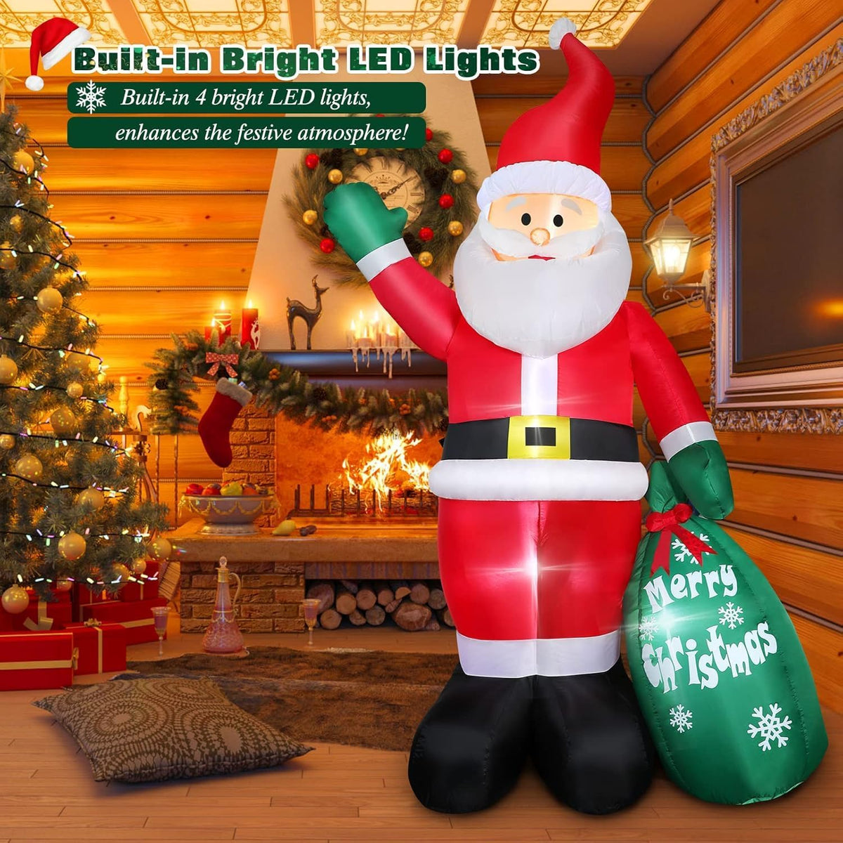 8 ft christmas inflatable santa claus outdoor decors, close-up detail