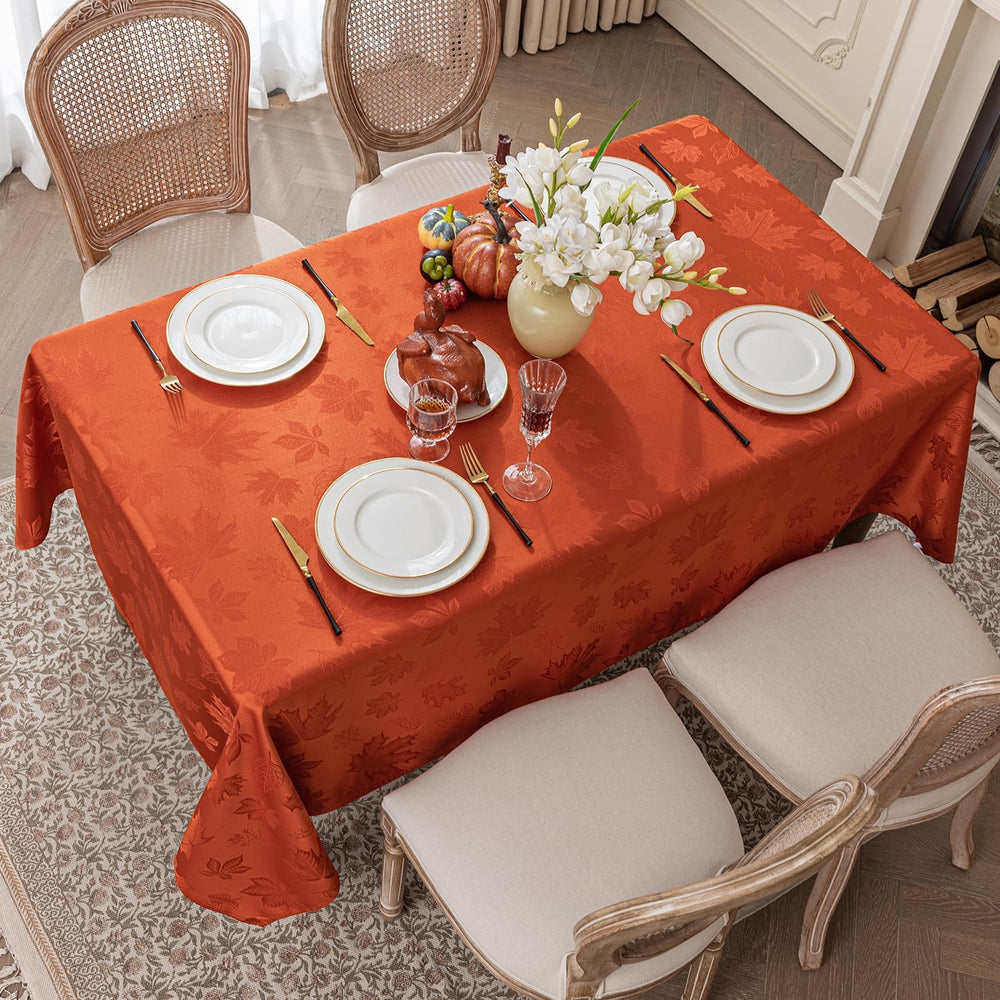 Softalker Fall Jacquard Rectangle Tablecloth, 60 x 144 Inch Burnt Orange