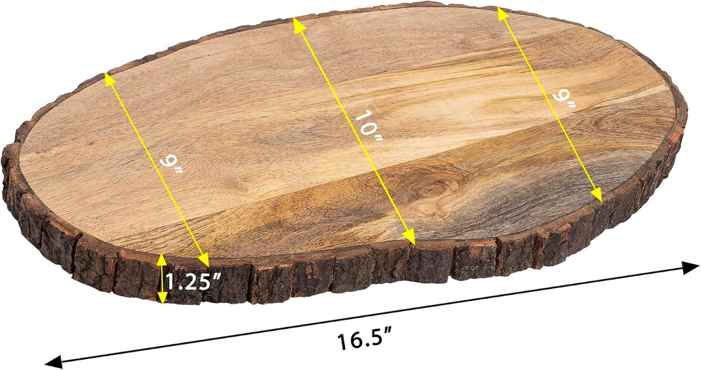 gocraft oval wooden cutting board with tree bark, side view