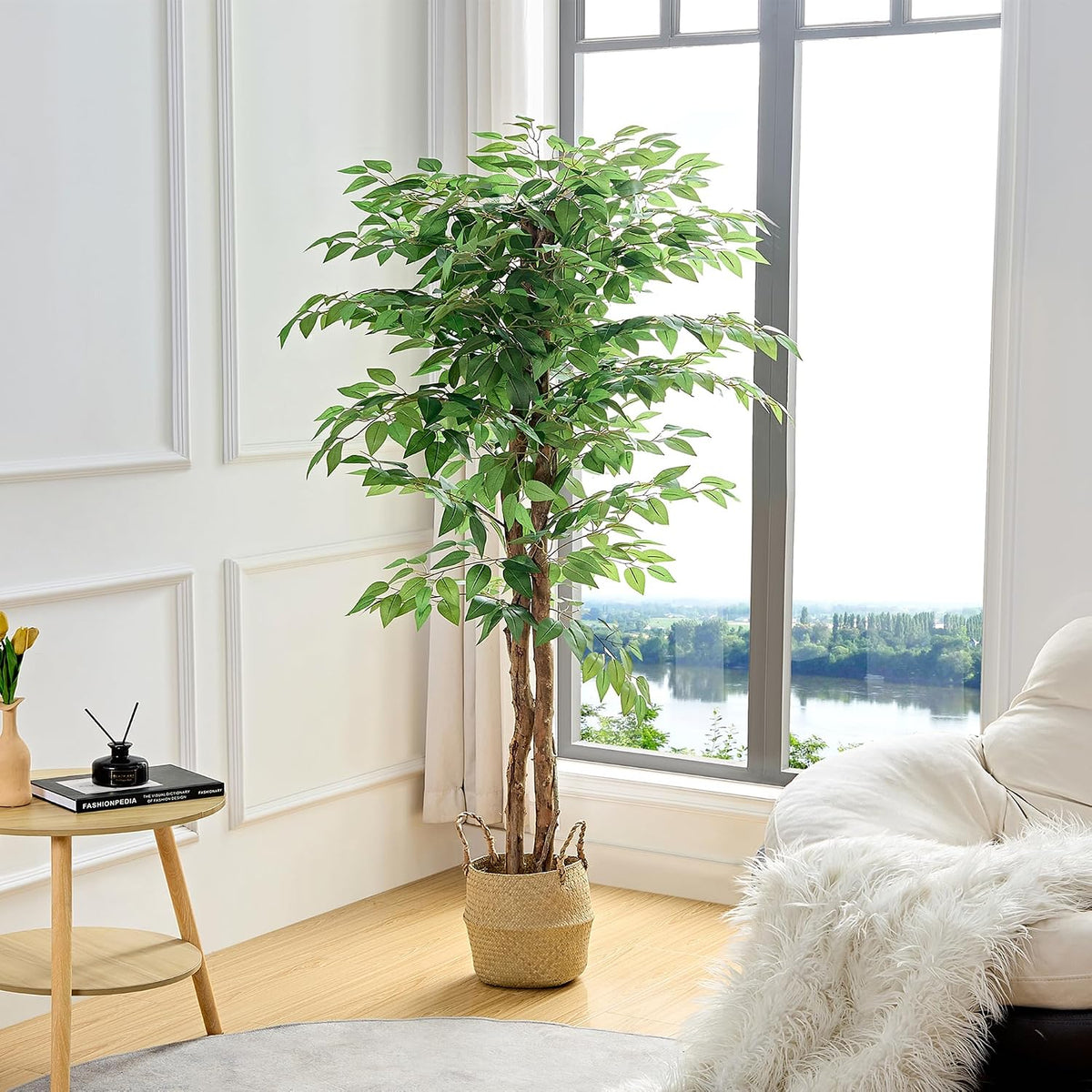 VECELO Ficus Tree Artificial 6 Feet, Tall Faux Tree in Pot, Fake Floor Plant with Realistic Tree Branch & Silk Leaves for Home Office Indoor Decor
