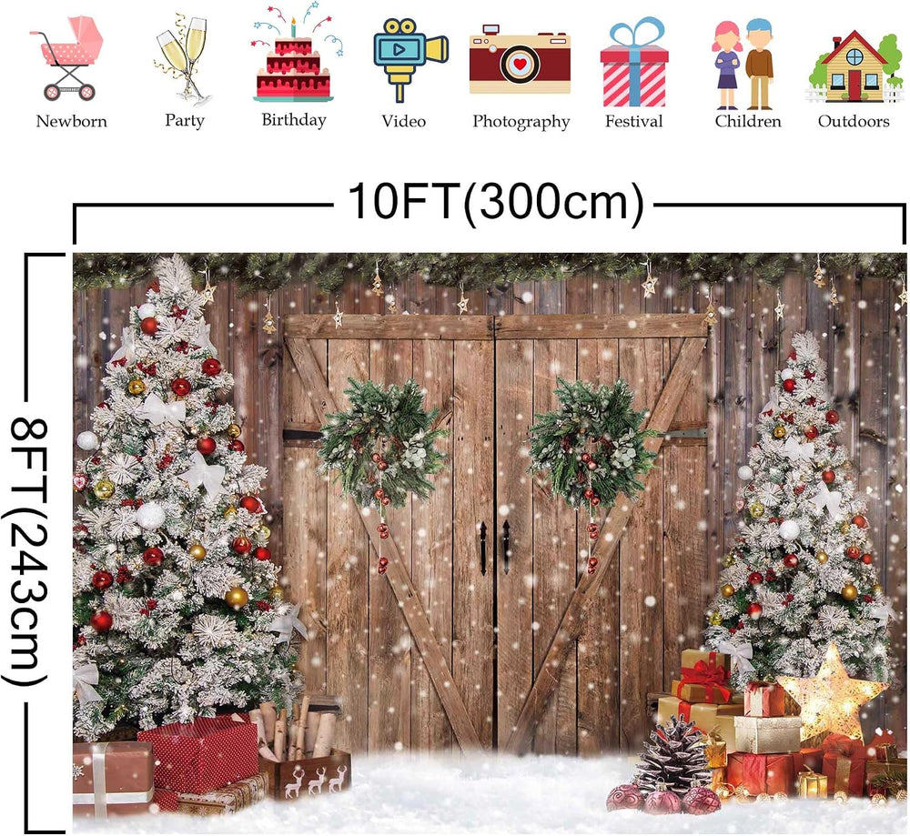 10x8ft Christmas Winter Wood Barn Door Photography Backdrop