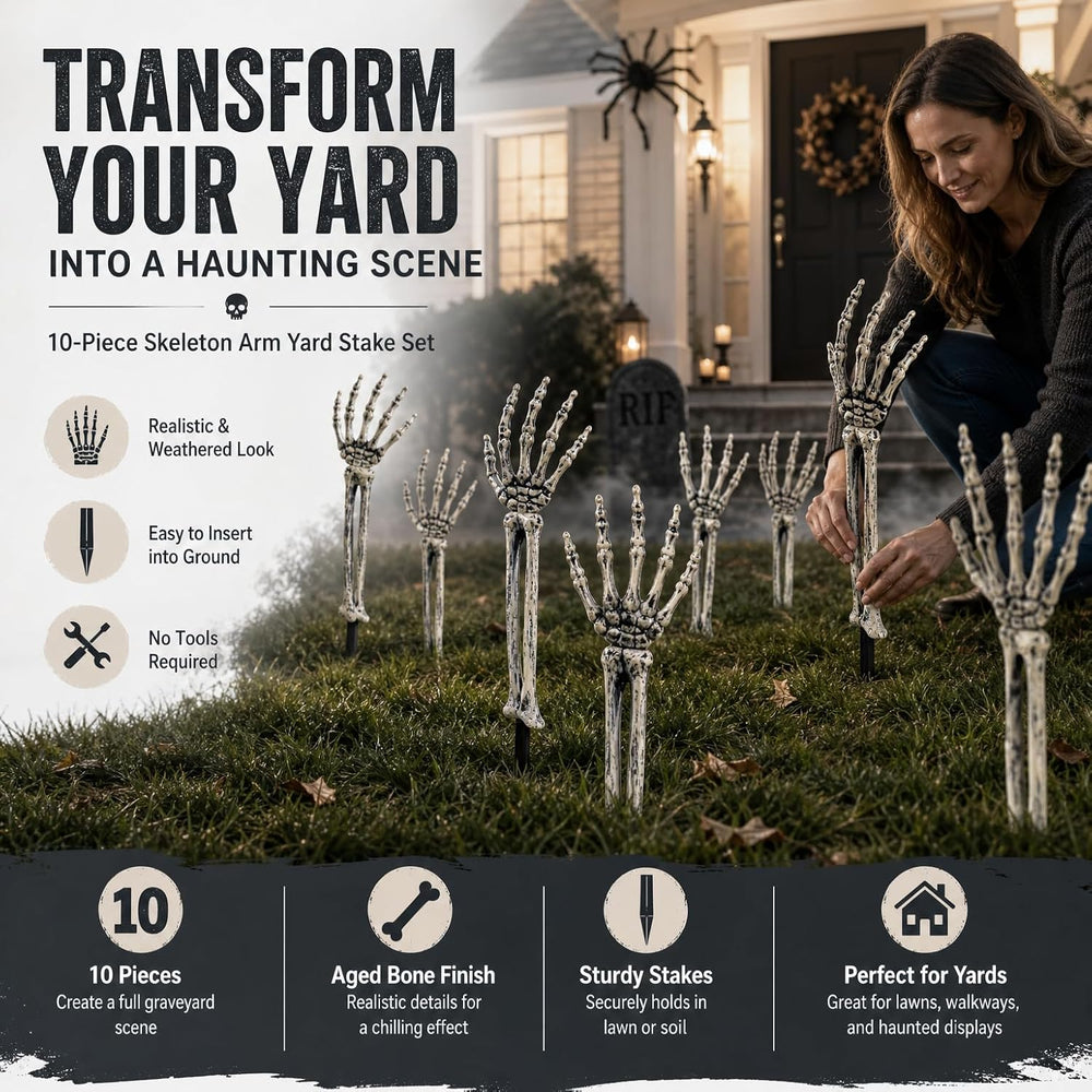 Halloween Decorations Outdoor, 10 Pcs Skeleton Arms Yard Stakes,17.7in