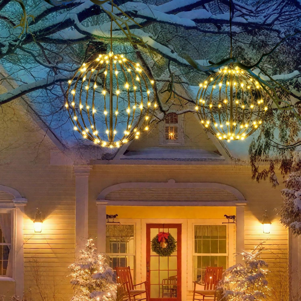 christmas decorations,led light balls outdoor,2 pack,warm white showing dimensions