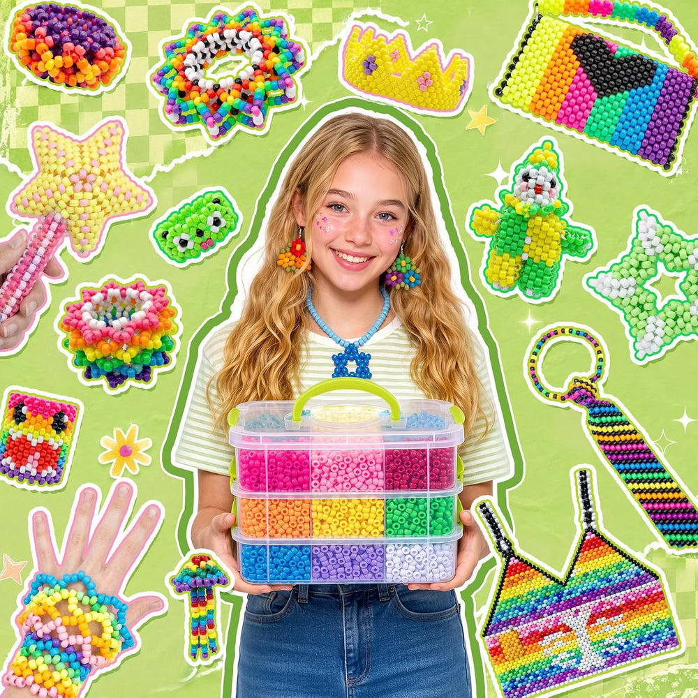 10000Pcs Pony Beads Bulk, 18 Colors Plastic Kandi Beads for Bracelet