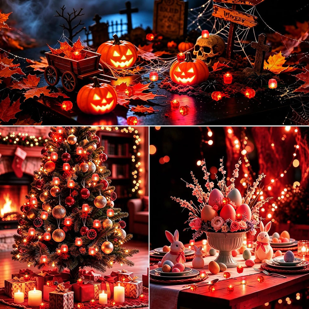 Aogist 48pcs Red Mini Diamond LED Lights Waterproof Battery Operated