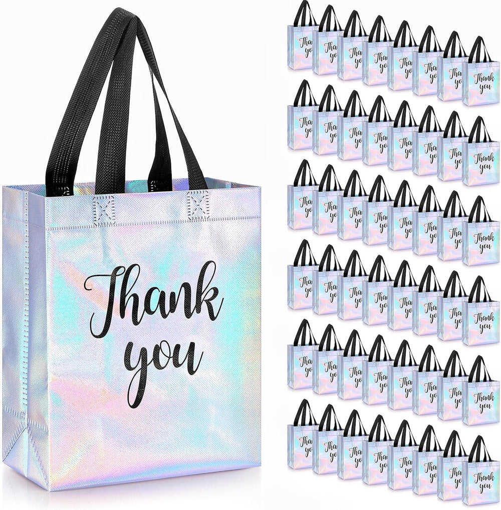 Fumete 50 Pcs Iridescent Glossy Thank You Gift Bag with Handles