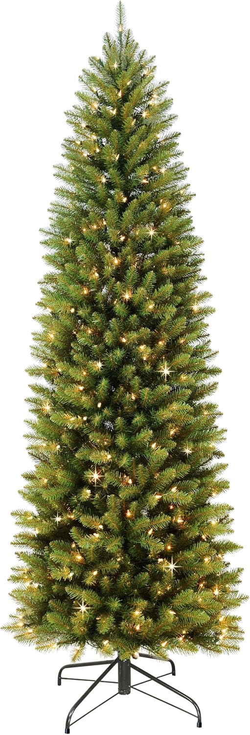 Puleo International 7.5ft Pre-Lit Fraser Fir Pencil Christmas Tree