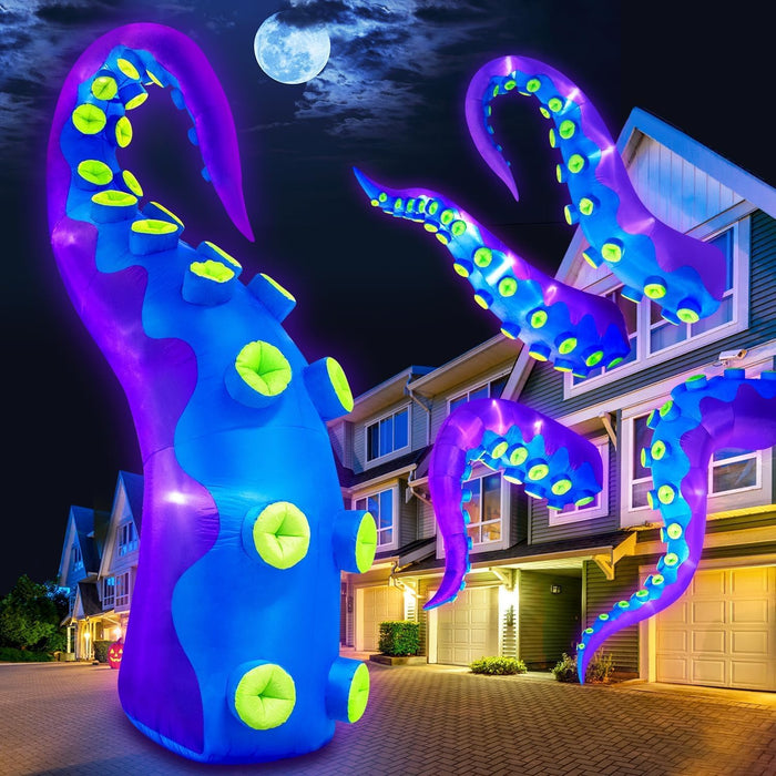 1PCS 14FT Giant Halloween Inflatables Octopus Tentacles, Huge Halloween Decorations Outdoor Build-in LED Lights Vivid Spooky Blow Up Yard Decoration Large Blowups Holiday Lawn Party Yard -Style D