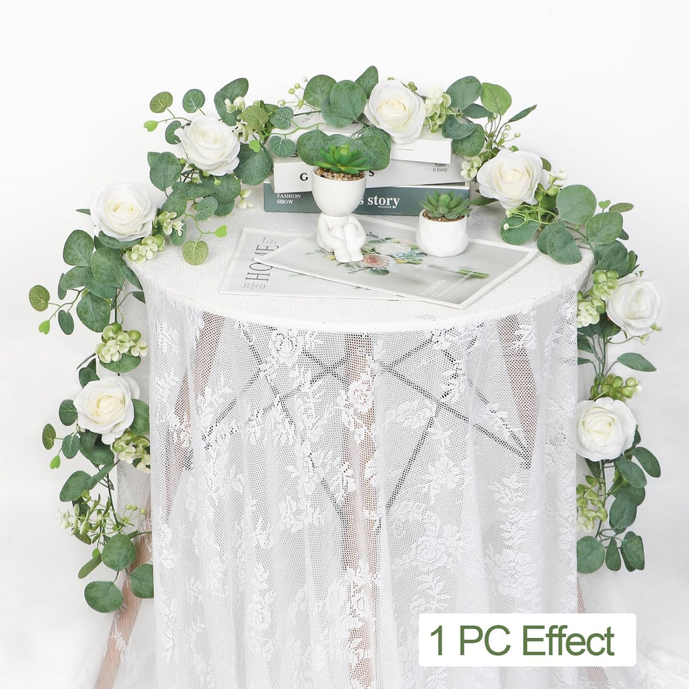 TOCHGREEN 4PCS Artificial Eucalyptus Flower Garland with White Rose Flowers