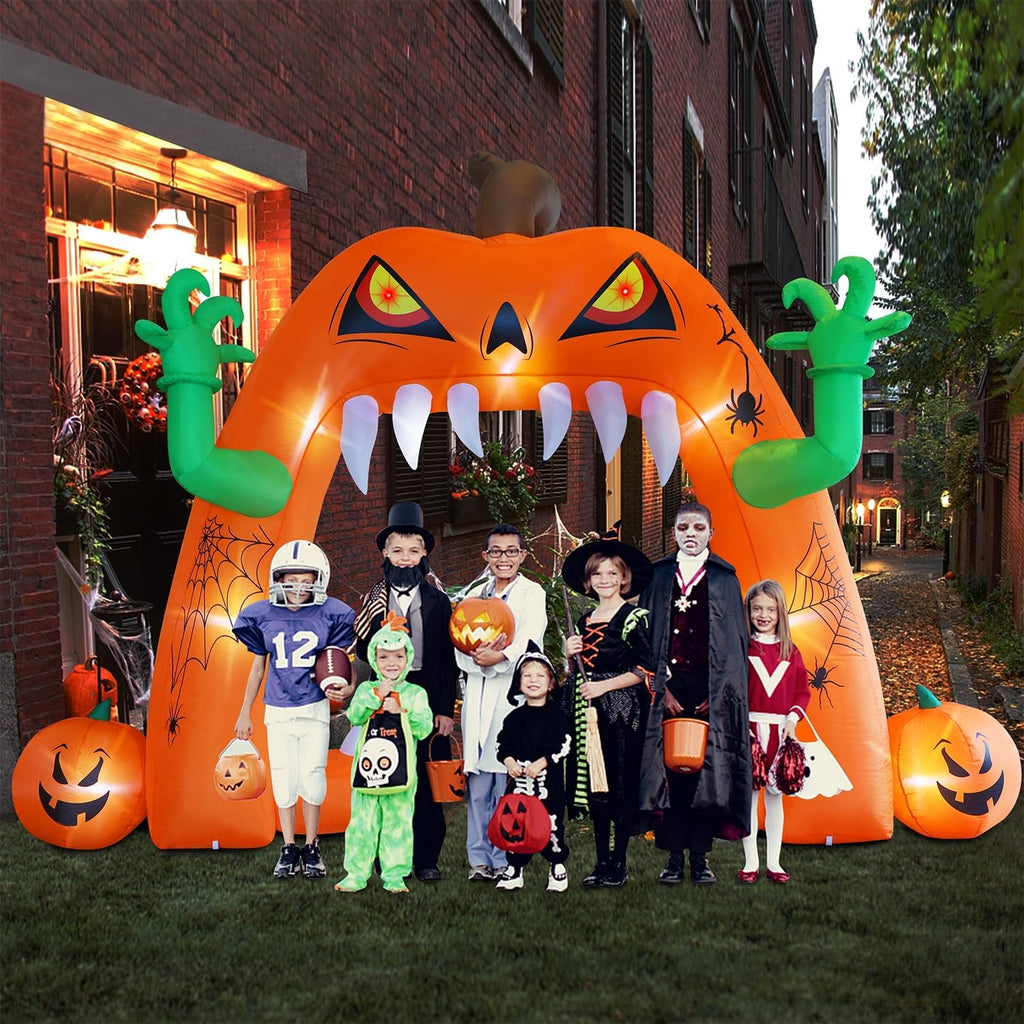 Juegoal Halloween Inflatable Lighted Pumpkin Archway 13 FT(L) x 10 FT(H), Giant Jack-O-Lantern Lawn Arch with Build-in LED, Animated Halloween Yard Prop, Outdoor Holiday Blow up Decor
