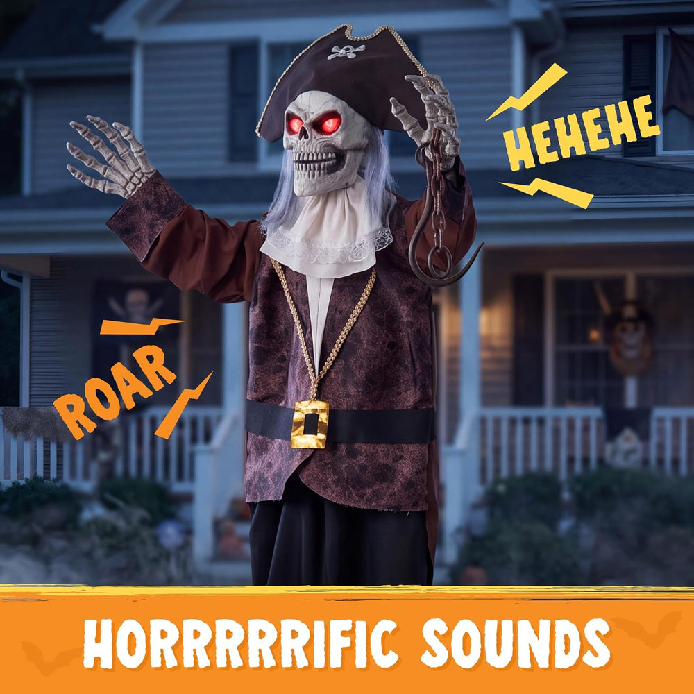 JOYIN Halloween Animatronic Pirate Skeleton Decorations, Sound Activated Life...