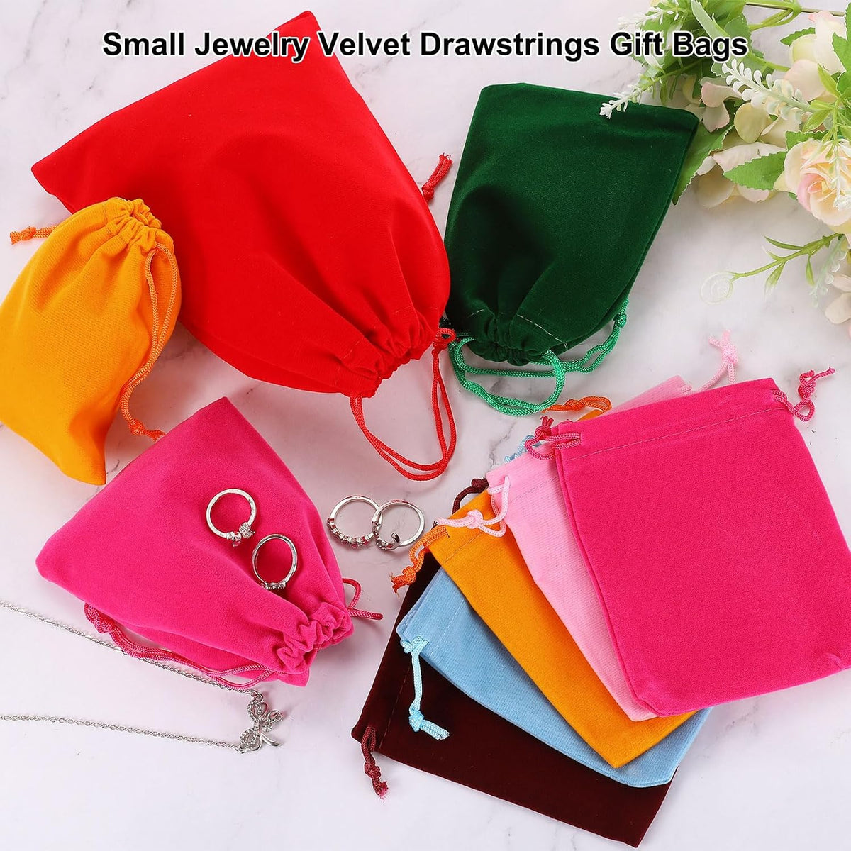 uxcell 25 pcs velvet drawstring bag, 8 x, package contents