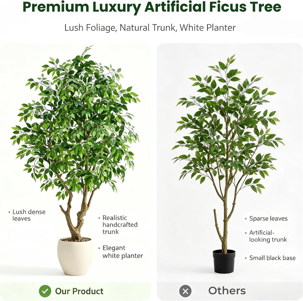 8FT Artificial Ficus Tree with White Planter, Faux Banyan Tree
