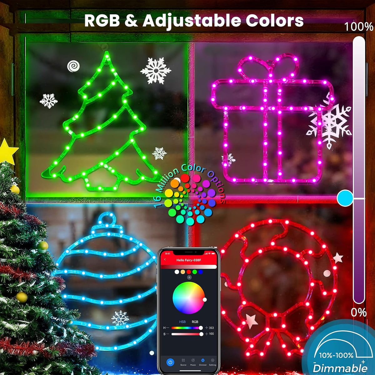 reshake 4 pack smart christmas window lights, rgb showing dimensions
