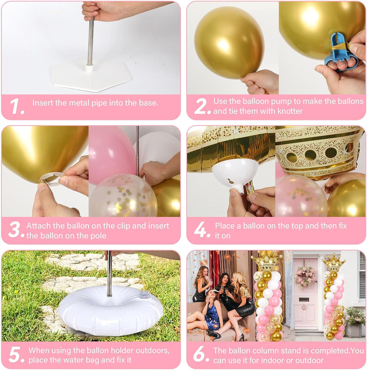 2 Sets Princess Balloon Column Stand Kit Adjustable Princess Balloon Decor