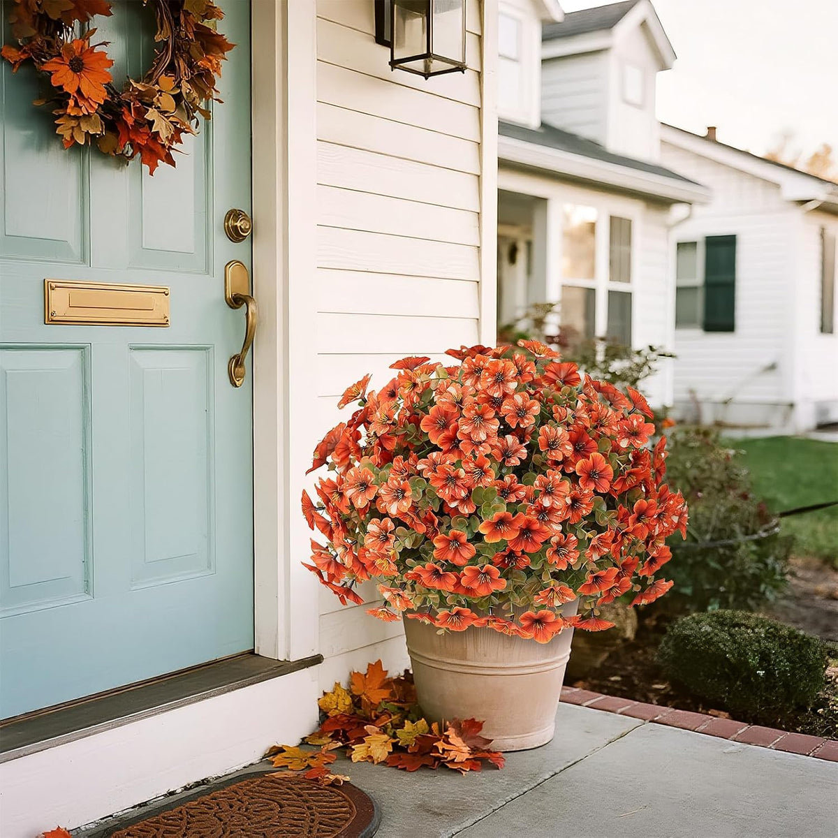 2 Sets Artificial Fall Flowers Topiary Ball Trees for Front Forch (Orange)