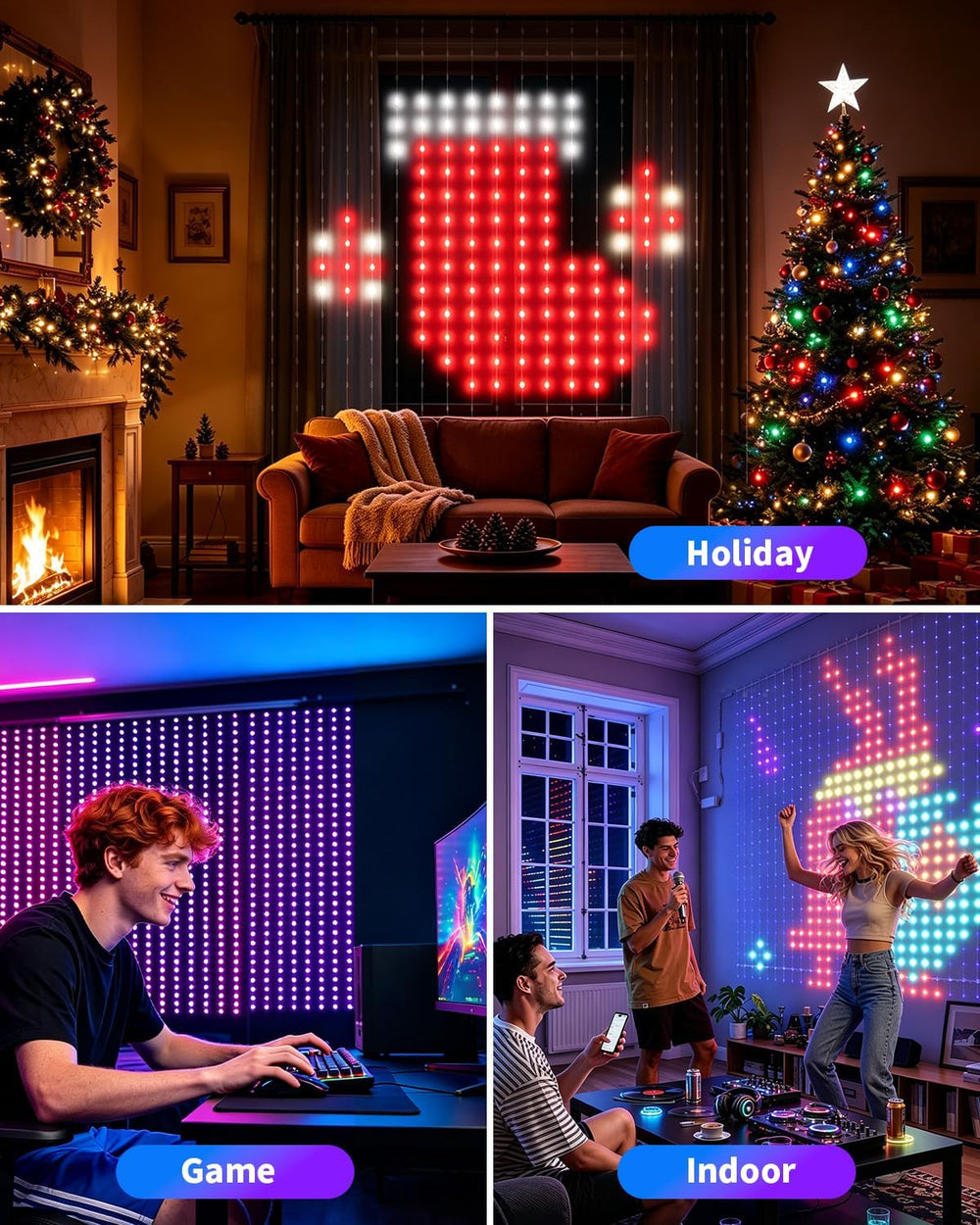 Smart Curtain Lights 400Leds, Dynamic DIY String Lights 6.5x6.5FT