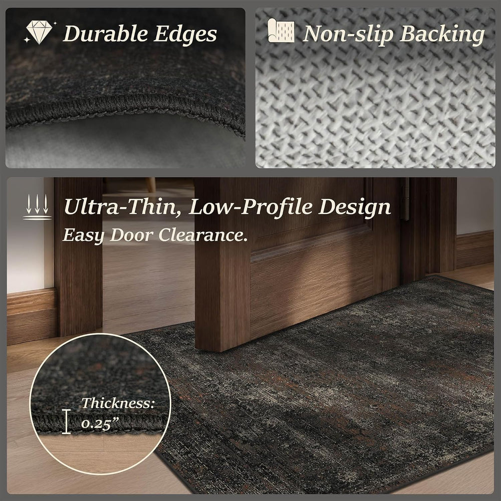 Black 2'6" x 8' Washable Hallway Runner Rug, Non Slip Long Kitch...