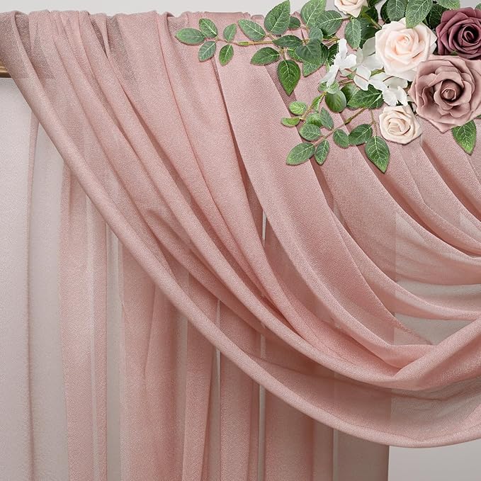 Wedding Arch Draping Fabric 3 Panels 28.7" x 20FT Dusty Rose Sheer Chiffon Backdrop Drapes for Wedding Ceremony Birthday Party Bridal Shower Outdoor Decoration