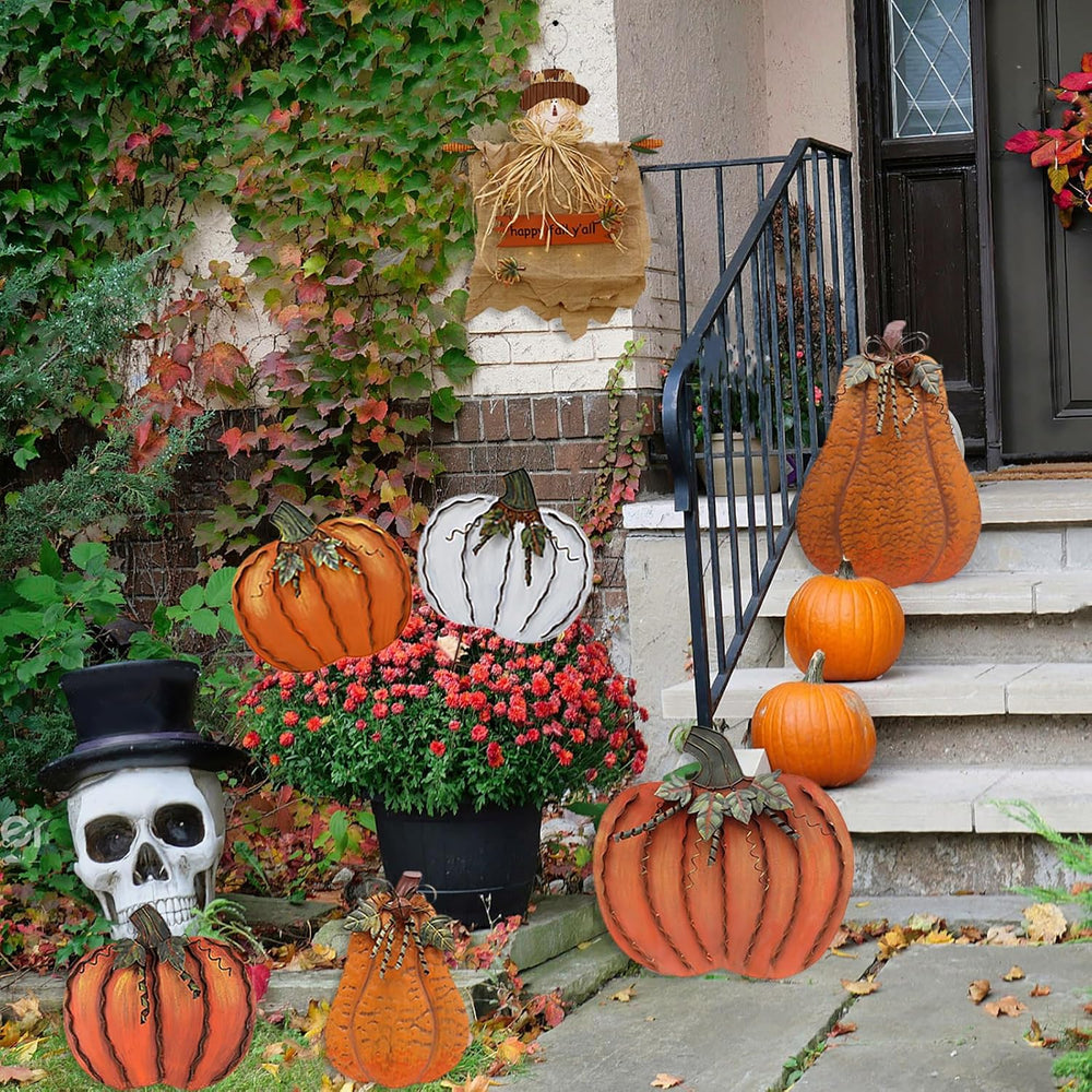 Aecipl Metal Pumpkin Garden Stakes Fall Decor Autumn Decorative Yard Signs
